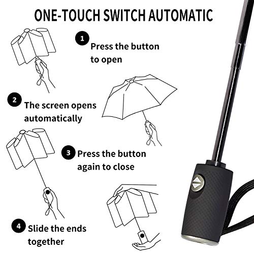 MUCO Compact Travel Umbrella Windproof Umbrella with Teflon Coating, 10 Ribs Lightweight Automatic Open Close Totes Umbrella - Thumbnail 2