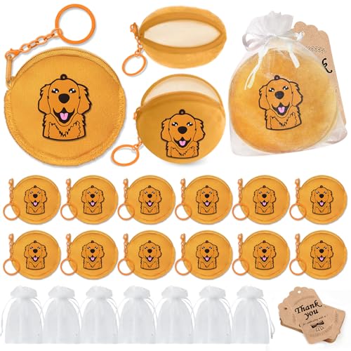 12 Pack Golden Retriever Coin Purse with Zipper Keychain,Wallet Bag Party Favors for Birthday Party Decoration, Animal Themed Baby Shower, School Carnival Rewards, Travel, Classroom Prize