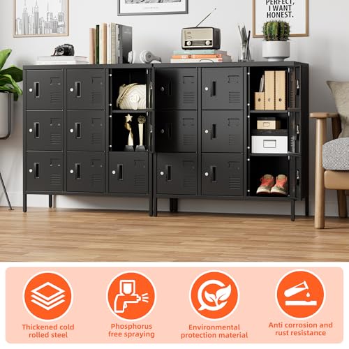Image of Aobabo 9 Doors Metal Storage Locker for Employees, Steel Storage Locker with Lock and Card Slot, for Home, Office, School, Gym, Require Assembly, Black