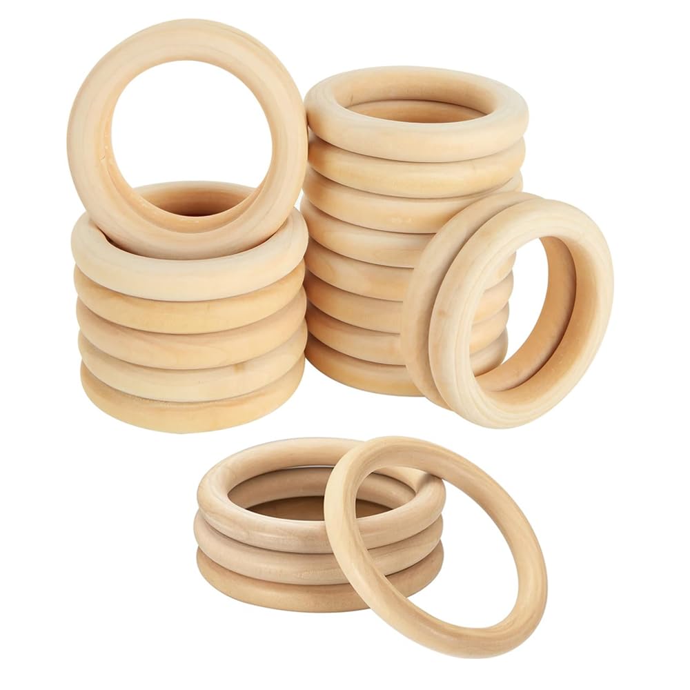 LECZIVOEN 20Pcs Natural Wooden Rings for Crafts, Unfinished Wood Rings for Macrame Pendant Connectors?DIY Making, Craft Rings, Wood Teething Ring (2.17inch/5.5cm)