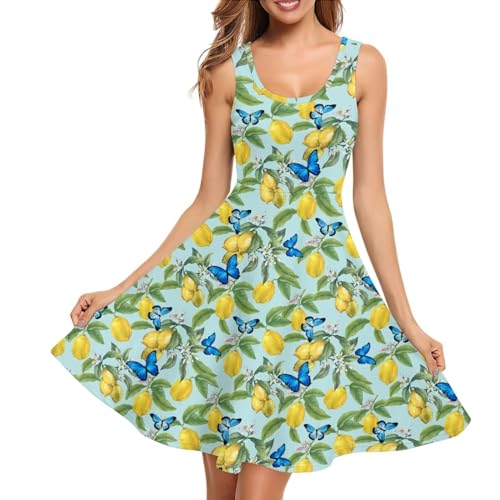 Image of Women Stylish Tank Dresses Sleeveless Round Neck Midi Casual Dress with Pocket for Summer