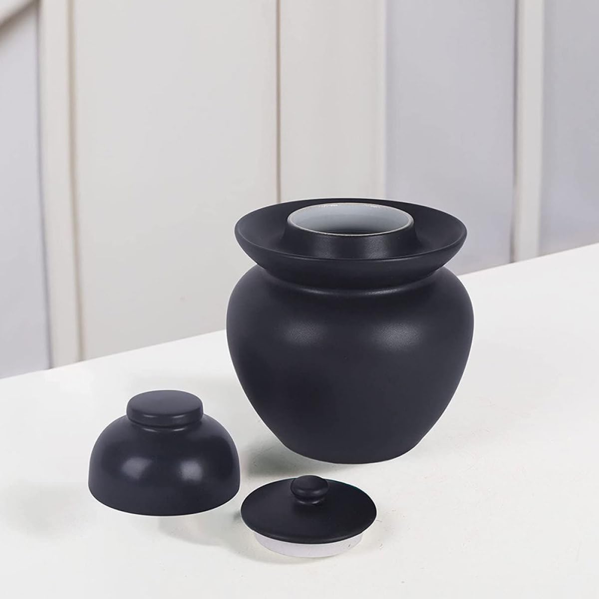 TOYANDONA Barattolo in Ceramica per Sottaceti Tradizionale con Coperchio Sigillante Contenitore Ermetico per Fermentazione e Conservazione Alimentare Adatto per Cucina e Casa Colore Nero