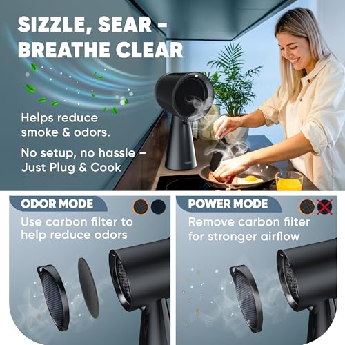 Image of BREETEE Portable Range Hood Kitchen-5-Layer Filter Compact Desktop Exhaust Fan, Powerful 3-Speed Smoke Removal, Low Noise Countertop Range Hood, Oil Cup, for Apartments, Dorm, RV, Indoor BBQ - Black