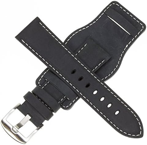 20mm German Military Aviator Watch Strap Swiss Army Black Leather Cuff Watch Band White 20 mm Bund