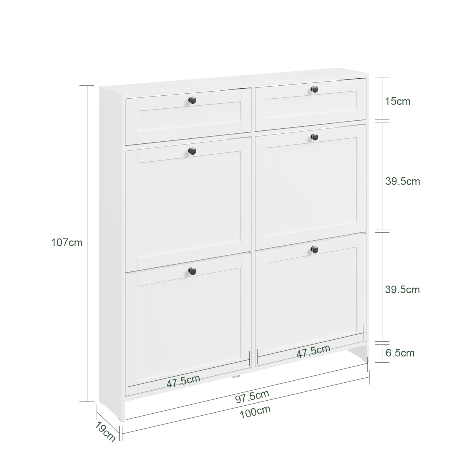 SoBuy Scarpiera Salvaspazio Slim, Scarpiera In Legno Bianco, Mobile Ingresso con 4 Ante a Ribalta e 2 Cassetti, a 12 Paia di Scarpe, Con Protezione Antiribaltamento, 100x19x107cm FSR208-W