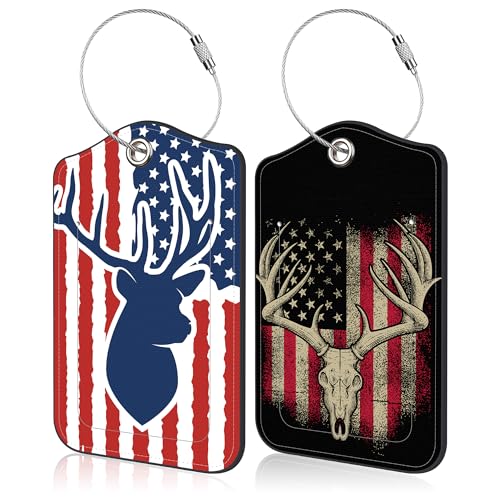 American Hunting Deer Luggage Tags (2 pcs) with Steel Loop
