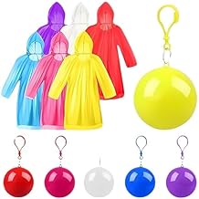 Pocket Size Disposable Raincoat for Men & Women | Ball Shaped Emergency Waterproof Rain Poncho | Transparent, Adjustable Hood, Assorted Mixed Colors, Outdoor Travel Use (Pack of 10)