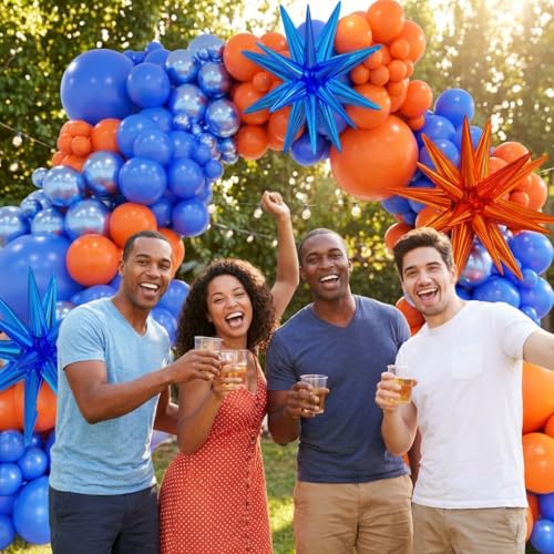 Image of Blue and Orange Balloon Arch Kit, 151Pcs Royal Blue Metallic Blue Orange Balloon Garland kit, Different Size Balloons for Girl Birthday Anniversary Baby Shower Graduation Party Decorations