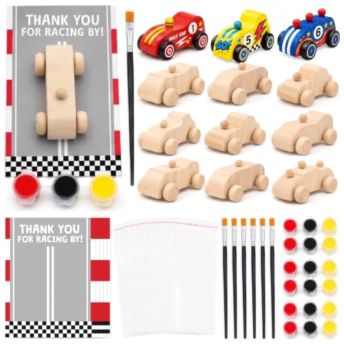 12 Pack Race Car Party Favors, DIY Paint Your Own Wooden Car Kits for Kids by Moltby - Used condition - US$20.86