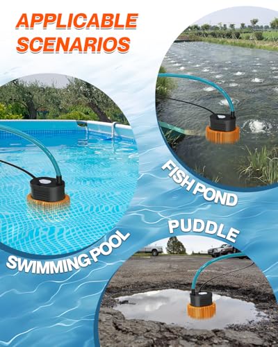 Pool Cover Pump above Ground - Submersible Water Sump Pump Swimming Water Removal Pumps, with Drainage Hose & 25 Feet Extra Long Power Cord, 850 GPH inGround, 3 Adapters - Thumbnail 7
