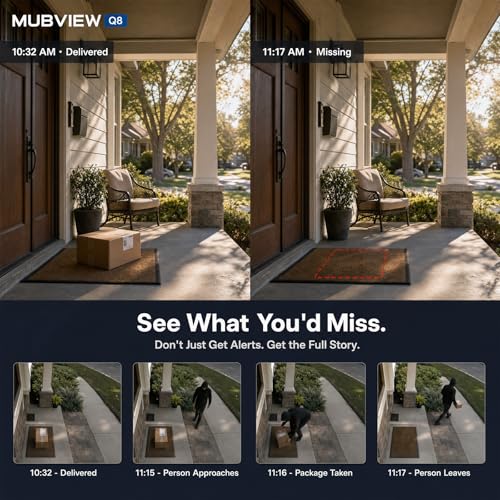 Image of MUBVIEW 24 /7 Continuous Recording Wireless Outdoor Security Camera, 2.4G WiFi, 2K Solar Powered, 360 PTZ, Auto Tracking, SD Included, Optional Cloud Storage, AI Detection, Night Vision(Black,1 Pack)