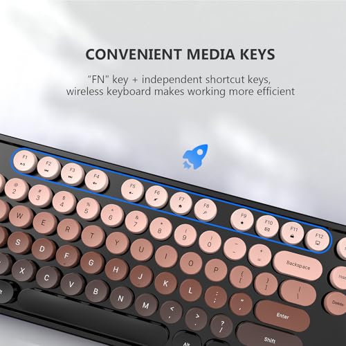 Image of MOFII Wireless Keyboard and Mouse Combo, 2.4 GHz Full-Size Retro Round Keyboard with 8 Multimedia & Shortcut Keys, Plug and Play, Compatible with Mac, Windows, Laptop, Desktop, PC - Coffee Gradient