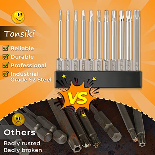Torx Bit Set, Tonsiki 11Pcs S2 Steel Security Torx Bit Set, Tamper Proof Star Bit Set, Magnetic 1/4 Inch Hex Shank Torx Screwdriver Bit Set, 3'' Long, T6-T40 #TOP6