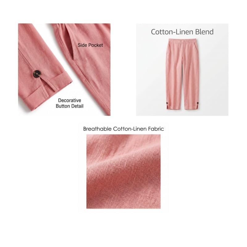 Image of Linen Pants Women 2026 Summer Beach Vacation Trousers Elastic Waist Linen Capris Pants Boho Casual Travel Pant