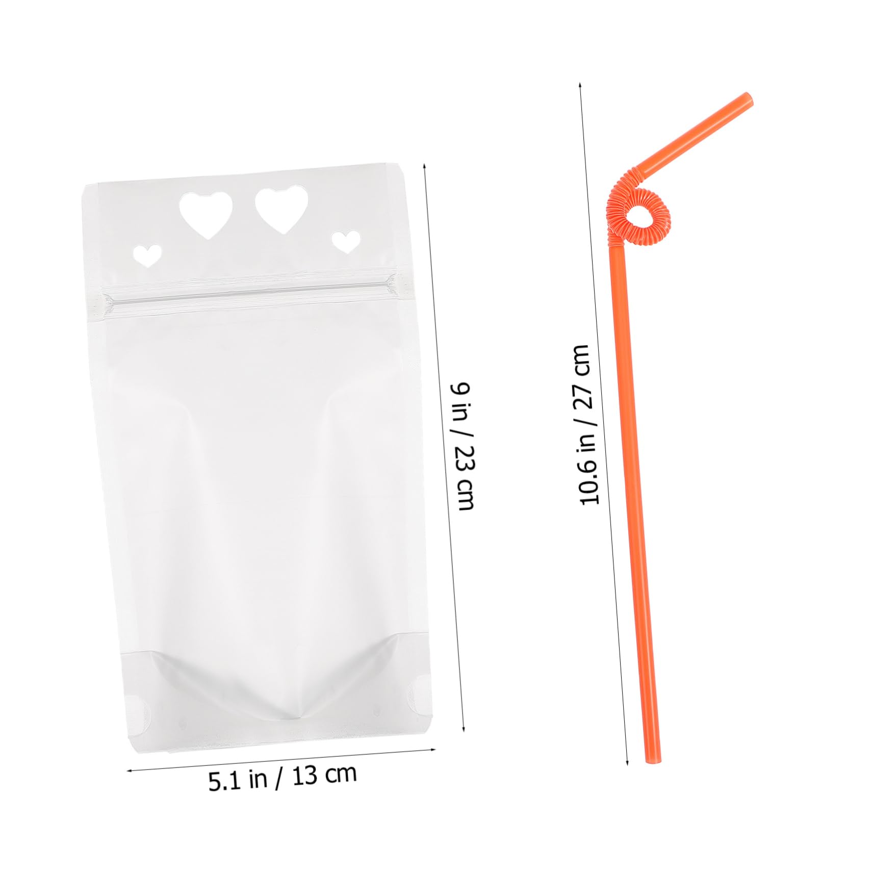 Food-Grade Drink Pouches Straws 50pcs Love Pattern Reclosable Zipper Translucent Heavy Duty
