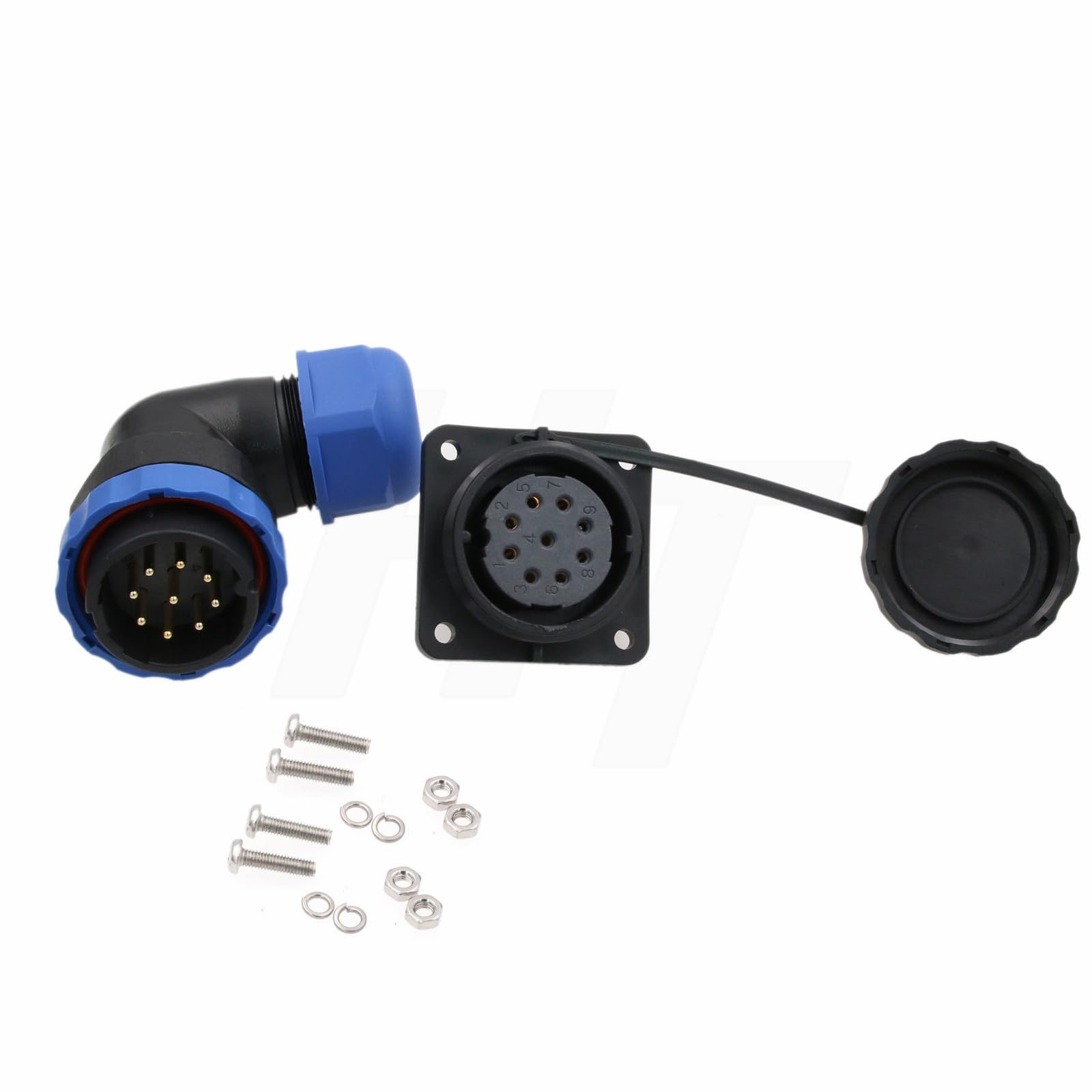 HangTon HE29 9 Pin Male Female Right Angle Connector Cable Plug Panel Mount Socket, 10A Power Waterproof Quick-Disconnect Outdoor Marine Electrical Circular Solder