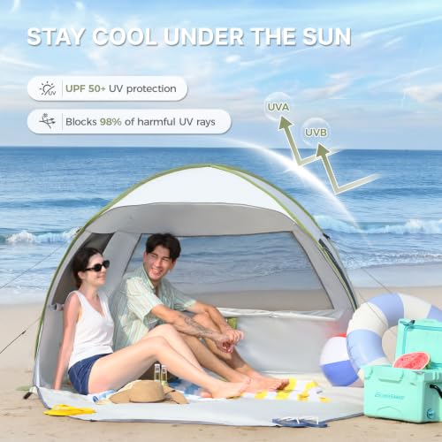 Image of EchoSmile Pop Up Tent for 4 Person Family, Beach Tent Sun Shelter with UPF 50+ UV Protection & Waterproof, Lightweight & Easy Automatic Setup Portable Cabana for Outdoor Travel (Green)