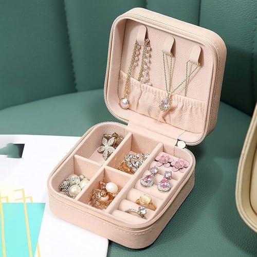 Image of Mini Jewellery Organizer Box with Zipper Storage Case for Rings Earrings Necklace Bracelet Travel Storage Jewellery Holder with Compartments (Pack of 1| Multicolor)