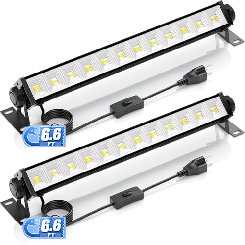 2 Pack LED Shop Lights 40W 5400LM Plug in Garage Lights with 6.6FT Long Power Cord and On/Off Switch 6000K Daylight White Work Light for Garage Workshop Warehouse Workbench Shed