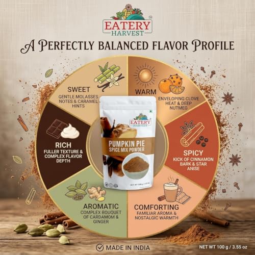 Image of EATERY HARVEST by Saipro Pumpkin Pie Spice Powder 100 Gm, Diabetic friendly For Classic Pumpkin Pie latte, Apple Pie Spice | Cookies| Beverages| Lattes|Smoothies| Hot Chocolates All Natural, No added Sugar