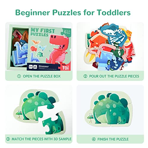 Image of Toi 6 Packs Large Piece Toddler Jigsaw Puzzles for Kids Aged 2.5+, Animal Shaped Floor Puzzles for Beginner, Preschool Learning Game for Boys Girls, Dinosaur | My First Puzzle, Animal Shaped Floor Puzzles for Beginner, Preschool Learning Game, Educational Activity for Boys Girls Gift