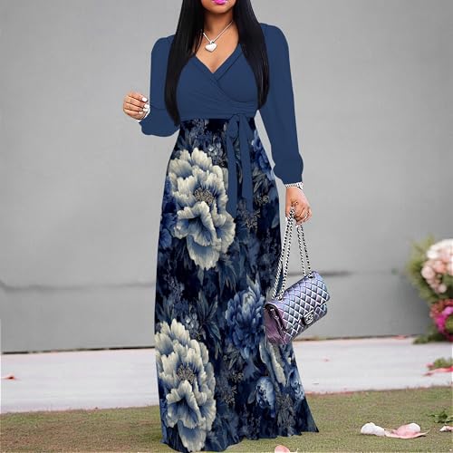 Image of PinkPatty Women's Long Sleeve Maxi Dress Plus Size Trendy Wedding Guest Dress with Pockets&Belt