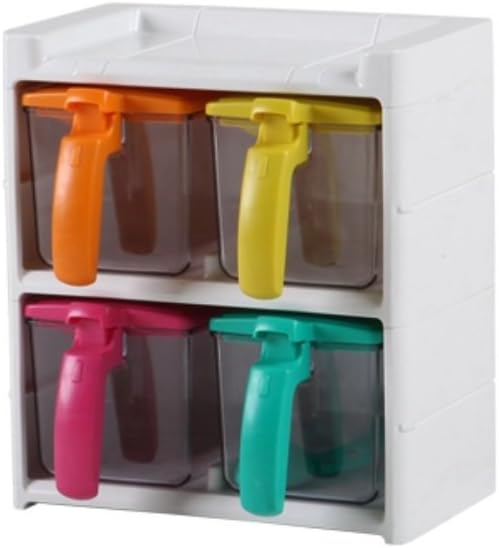 BT Color Seasoning Rack Spice Pots - 4 Piece Seasoning Box - Storage Container Condiment Jars - Cruet with Cover and Spoon