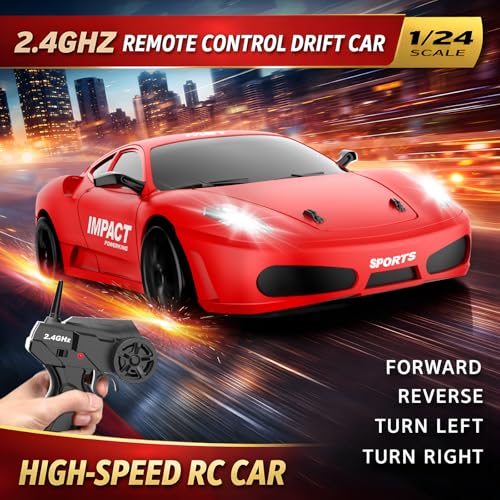 Image of Remote Control Car RC Drift Car 2.4GHz 1:24 Scale 4WD 15KM /H High Speed Model Vehicle with LED Lights Drifting Tire Racing Sport Toy Car for Adults Boys Girls Kids Gift