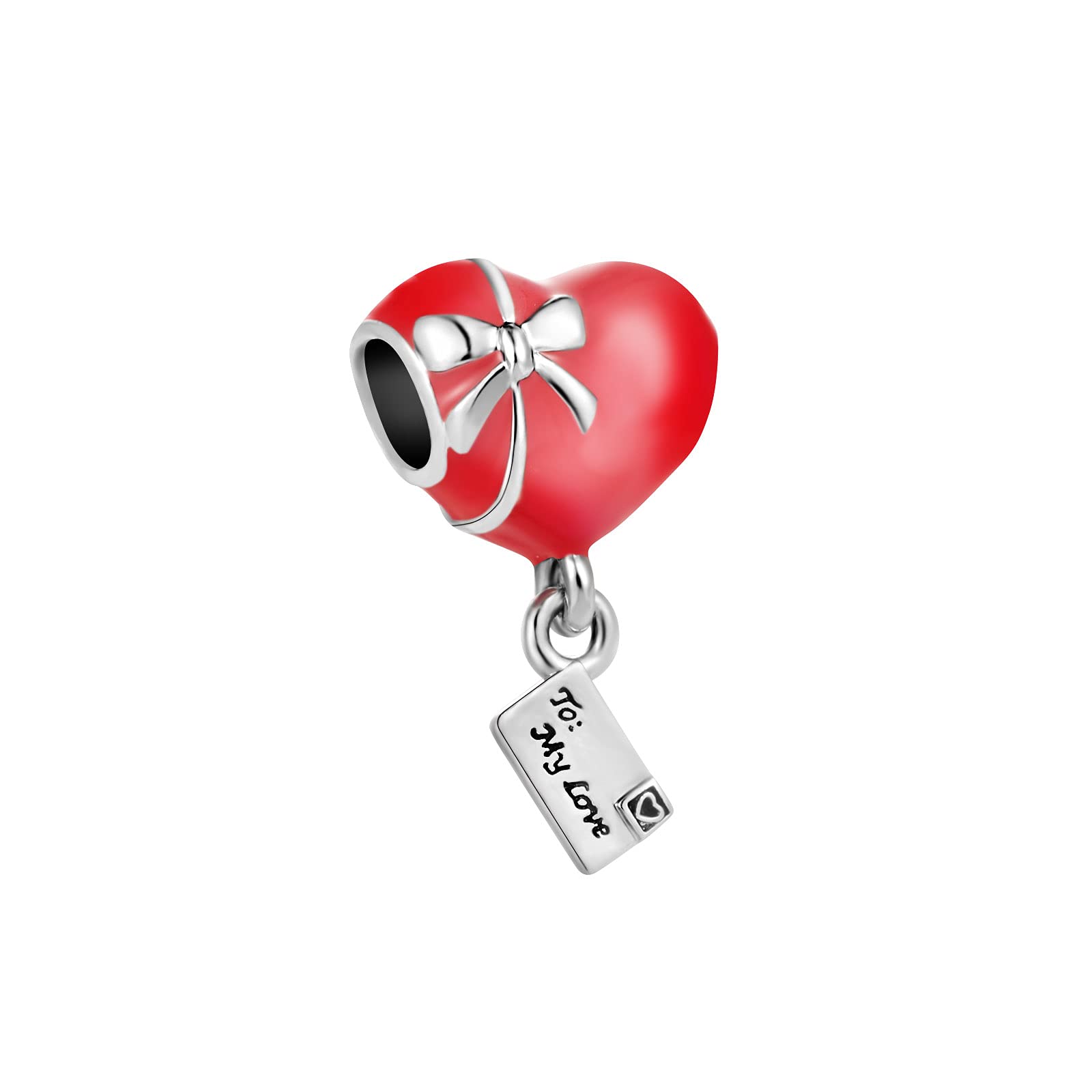 Abalorio de corazón rojo con lazo de plata para pulseras de amuletos 3