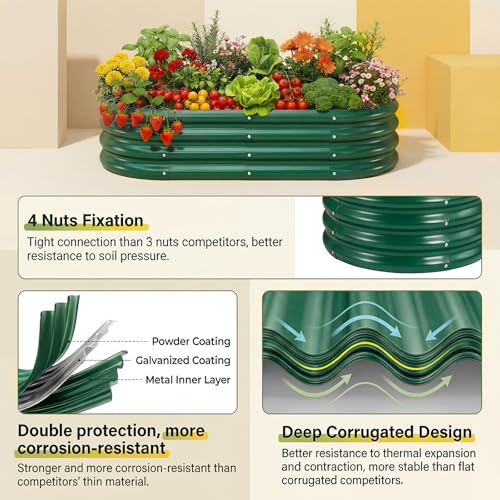 Image of Land Guard 2Pcs 8ft Galvanized Steel Raised Garden Bed, 8 x 4 x 1 ft Large Metal Raised Planter Beds, Raised Garden Bed for Vegetables, Green