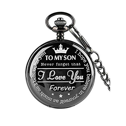 INSO Classical Pocket Watch, Roman Numerals Pocket Watch, Vintage Quartz Pocket Watch, Pocket Watch Gift for Son, Love Mom, (Black)