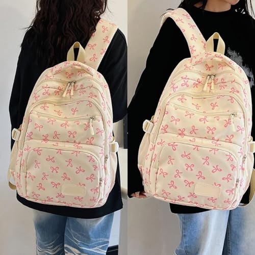 Bow Travel Backpack 3PCS Set, 21L Large Capacity Waterproof 3 Compartments 8 Pockets, Cute Laptop Daypack (hold 15.6'') (B1)4