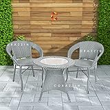 CORAZZIN Garden Patio 2 Seater Chair and Table Set Outdoor Balcony Garden Coffee Table Set Furniture with 1 Table and 2 Chairs Set - (Grey), Rattan, 56 Cm, 61 Cm