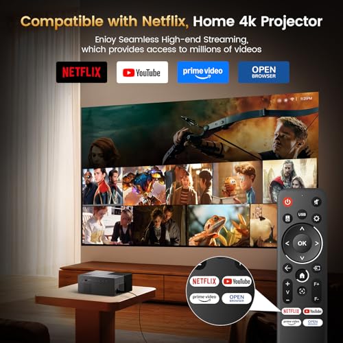 Image of 4K Projector with Built-in Apps, 1500 ANSI /Compatible with Netflix /Dolby Audio Smart Projector with WiFi 6 and Bluetooth 5.3,Outdoor Movie Proyector for Home Theater Gift for Her /Him