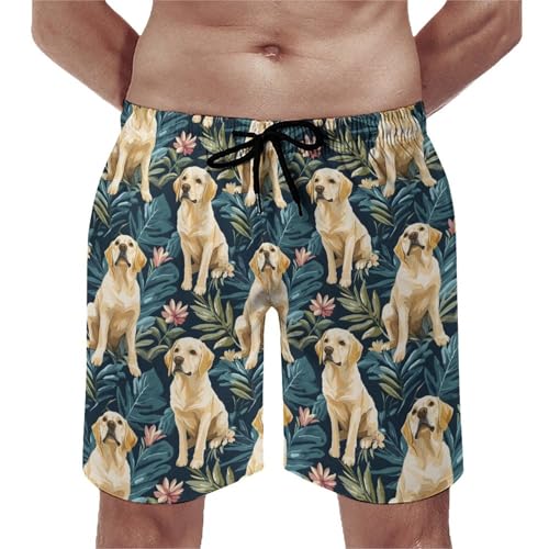 Hawaiian Shorts for Men - Comfy Labrador Tropical Floral Print Mens Swim Trunks Bathing Suits with Mesh Lining