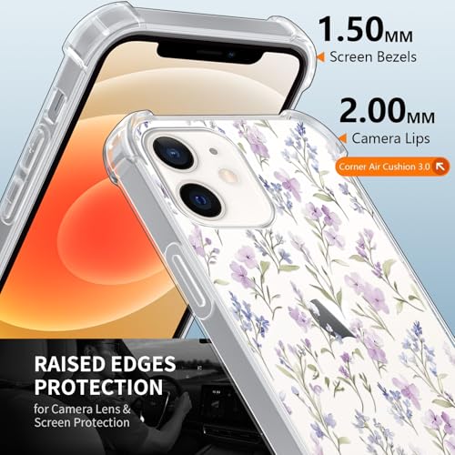 Coque antichoc iPhone 12 Pro transparente fleurie avec protège-écran rigide