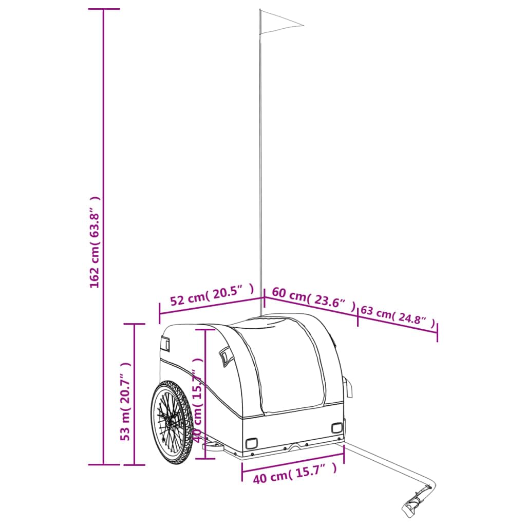 Remolque de bicicleta negro y azul de hierro con tela Oxford, carga de carga, barra de tracción y bandera de seguridad para equipaje, compras, exterior y familia