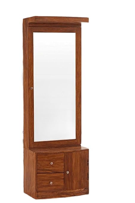 SAVITRIDECOR Solid Wood Dressing Table with Mirror Wooden Makeup Vanity Table with 2 Drawer and 1 Door Storage Furniture for Bedroom Living Room Home (Honey Finish)