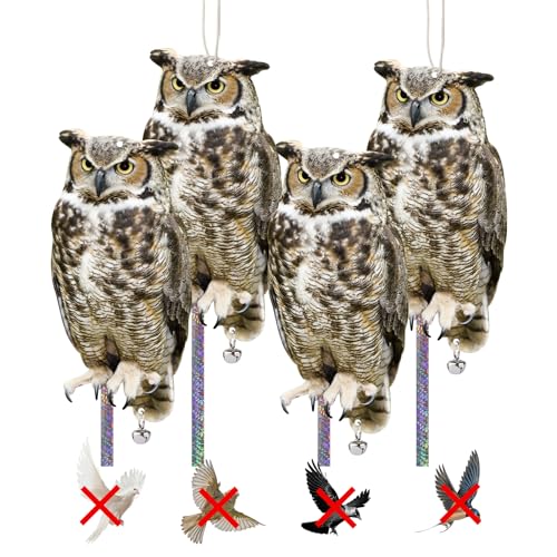 Lifreer Taubenabwehr Vogelschreck Vogelabwehr für Balkon: Taubenschreck Vogelscheuche Pappe, 4 Stück Spatzenabwehr Tauben Vertreiben Vogel Abschreckung Eulen Attrappe mit Abwehrband