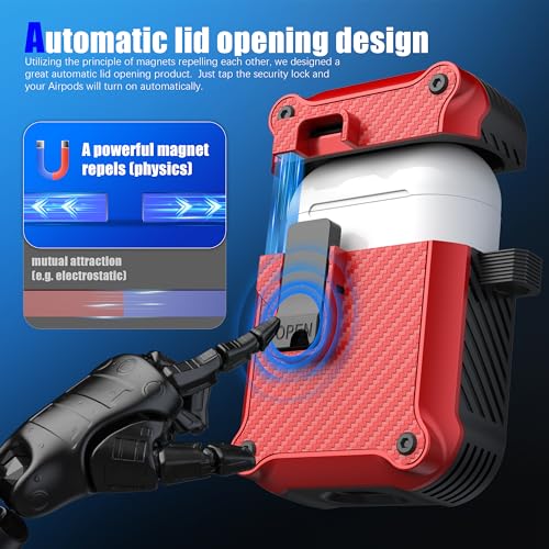 Image of RFUNGUANGO AirPods 2 Case with Lock Magnetic Lid, Carbon Red