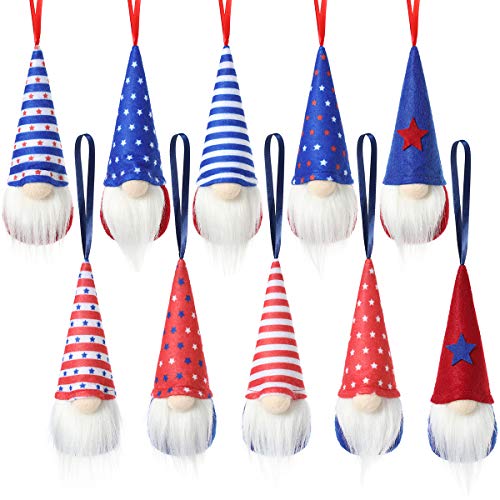 4Th Of July Gnome Independence Day Hanging Ornaments Set Of 10, Patriotic Gnomes Decorations Handmade Plush Veterana Day Gift Elf Home Wall Decor #TOP12