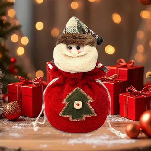 クリスマス編み人形バッグ,クリスマス生地収納バッグ | 再利用可能なお菓子包装ラッピング袋 子供 男の子 女の子,キャンディとお菓子の包装に最適