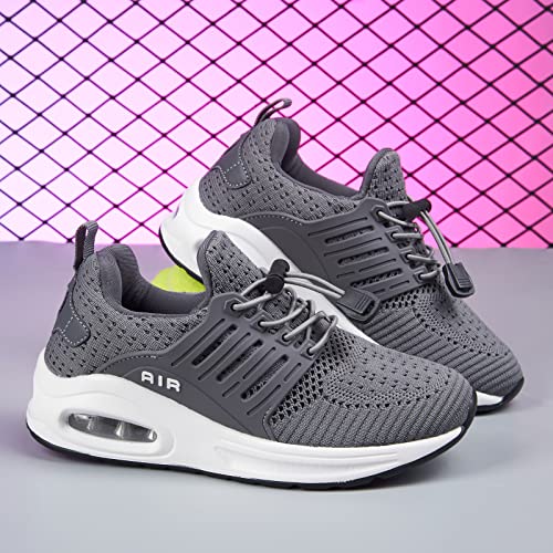 Ugmikdo Kids Shoes Boys Girls Running Tennis Shoes Air Shoes Breathable Lightweight Fashion Sneakers for Sports Athletic Gym Walking Grey, Size 4 Big Kid