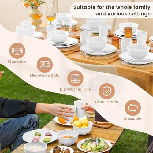 Image of Homienly 40- Pieces Wheat Straw Dinnerware Set, Service for 8, Lightweight Roud Plates and Bowls Set, Unbreakable Dishes Set- Dinner Plates, Bowls, Cups,Microwave and Dishwasher Safe(White)