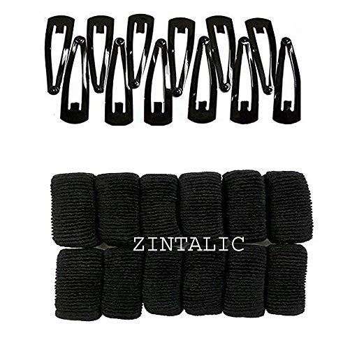 Zintalic Black Cotton Wool Large Thick Rubber Bands With Black Tiktok Hair Clips For Girls & Women (Set of 12 Pcs Each) (B08DG8H2RX) Amazon Price History, Amazon Price Tracker