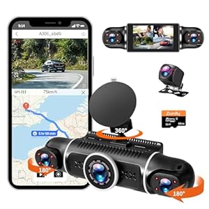 4 Channel Dash Cam, 360 Dash Camera FHD 1080P x 4 Dash Cam Front and Rear, 2K Front +1080P Inside*2 Car Camera with 64GB Card, Built-in WiFi GPS, Loop Recording, WDR, Night Vision