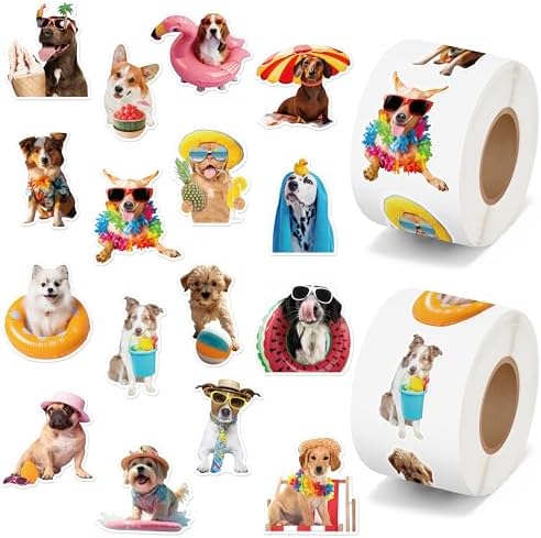 Amazon.com: H1vojoxo Summer Dogs Sticker Rolls - 1000PCS Hawaii Dog ...