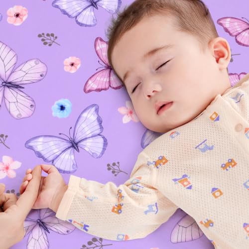 Image of JISEN Baby Crib Sheets Soft Breathable Butterfly Fitted Crib Sheets Baby Sheet for Standard Crib and Toddler Mattress Bed Sheets for Crib for Boys Girls Neutral 52x28 Inch