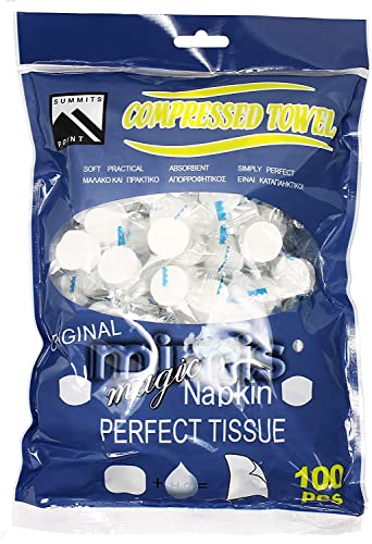 BESTCENT Compressed Towel, Camping Wipes, Toilet Paper Sheets, Portable Towels, 8.7 inch x 8 inch Disposable Napkins Mini Magic Coin Tissues(Blue 100PCS)