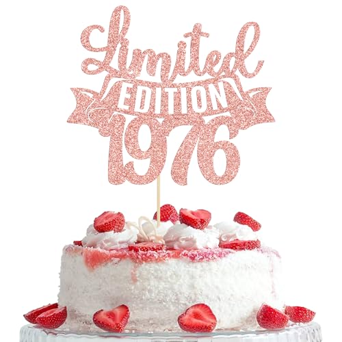 Gyufise 1Pc Limited Edition 1976 Cake Topper Glitter Fifty Happy 50th Birthday Cake Topper Cheers to 50 Years Cake Pick Decoration for Anniversary Party Cake Decorations Supplies Rose Gold